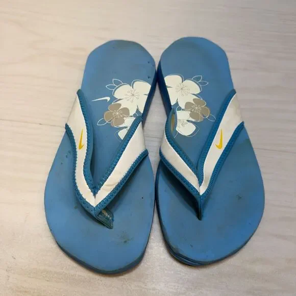 Nike South Beach CELSO Womens 6 Thong Sandal Slip-On Blue White Slide 344087-171 - Picture 6 of 10